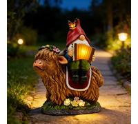 AVEKI Solar Garden Outdoor Statue, Highland Cow Figurines Sculpture with LED Latern, Solar Powered Waterproof Outside Statue Ornaments for Yard Patio Lawn Decor, Gifts for Mom Women (Dwarf)