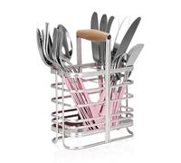 AVEKI Stainless Steel Flatware Set, 30 Pieces Cutlery Set with Utensil Holder&Handle, Silverware Cutlery Set for 6 Person, Mirror Polished Tableware Set for Home,Kitchen,Restaurant (30PC-Pink Silver)