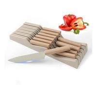 AVEKI Stainless Steel Knife Block Set, 12 Pieces Kitchen Knife Set with In-drawer Knife Block, Ultra Sharp Non-stick Coating Chef Knives Set with 6PCS Steak Knives, Drawer Knife Organizer (Khaki)