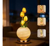 AVEKI Tulip Table Lamp,3 Color Dimmable Touch Crystal Vase Bedside Light,Rechargeable Cordless Artificial Tulips Flowers Desk Lamp Decor for Date Party Home,Romantic Gift for Woman Mom (Tulips-Orange)