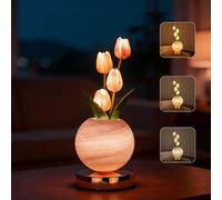 AVEKI Tulip Table Lamp,3 Color Dimmable Touch Crystal Vase Bedside Light,Rechargeable Cordless Artificial Tulips Flowers Desk Lamp Decor for Date Party Home,Romantic Gift for Woman Mom (Tulips-Pink)