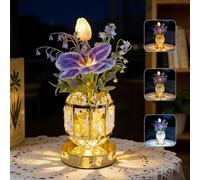AVEKI Tulip Table Lamp, 3 Color Dimmable Touch Crystal Vase Bedside Light, Rechargeable Cordless Artificial Tulips Flowers Desk Lamp Decor for Date Party Home, Romantic Gift for Woman Mom (Tulip)