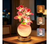 AVEKI Tulip Table Lamp,3 Color Dimmable Touch Crystal Vase Bedside Light,Rechargeable Cordless Artificial Tulips Flowers Desk Lamp Decor for Date Party Home,Romantic Gift for Woman Mom (Pink-Orchid)