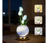 AVEKI Tulip Table Lamp,3 Color Dimmable Touch Crystal Vase Bedside Light,Rechargeable Cordless Artificial Tulips Flowers Desk Lamp Decor for Date Party Home,Romantic Gift for Woman Mom (Tulips-Blue)