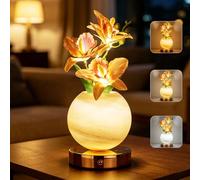 AVEKI Tulip Table Lamp,3 Color Dimmable Touch Crystal Vase Bedside Light,Rechargeable Cordless Artificial Tulips Flowers Desk Lamp Decor for Date Party Home,Romantic Gift for Woman Mom (Orange-Orchid)