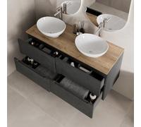 Aveli 1200mm Black Oak Vanity Unit Double Oval White Basin Wall Hung Fluted Soft Close