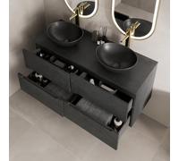 Aveli 1200mm Black Vanity Unit Double Oval Basin Fluted Countertop Wall Hung Soft Close