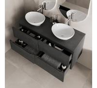 Aveli 1200mm Black Vanity Unit Double White Oval Basin Wall Hung Fluted Soft Close