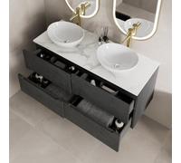 Aveli 1200mm Black White Marble Vanity Unit Double Oval Basin Wall Hung Soft Close