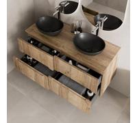 Aveli 1200mm Oak Vanity Unit Double Black Oval Basin Wall Hung Fluted Soft Close