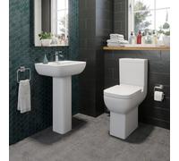 Aveli Bathroom Cloakroom Suite Comfort Height Toilet Wc Basin Pedestal White Gloss