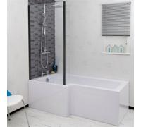 Aveli Bathroom L Shaped Bath Black Shower Screen Left Hand Front Panel White 1600mm