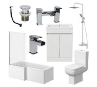 Aveli Bathroom Suite Complete Lh 1700mm Bath Single Ended Basin Sink Taps Toilet Wc