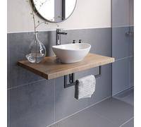 Aveli Bathroom Wall Hung Floating Shelf Wash Basin Sink Towel Rail Storage Beige 600mm