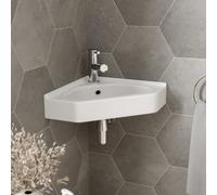 Aveli Cloakroom Corner Wall Hung Basin Bathroom Sink Hand Wash 1 Tap Hole White Modern