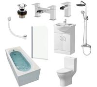 Aveli Complete Bathroom Suite 1700 Bath Screen Basin Vanity Unit Wc Shower Taps Set