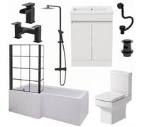 Aveli Complete Bathroom Suite Black Lh Shower Bath Screen Basin Vanity Toilet 1700