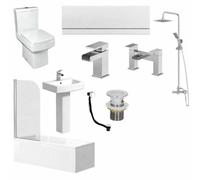 Aveli Complete Bathroom Suite Bundle Close Coupled Toilet Basin 1700mm Straight Bath Screen & Tap Set