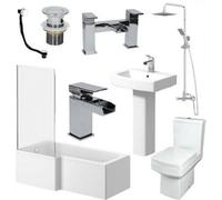 Aveli Complete Bathroom Suite L Shape Left Hand 1600mm Bath Screen Toilet Basin Taps