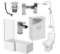 Aveli Complete Bathroom Suite L Shaped Lh Bath Basin Vanity Unit Toilet Shower Taps