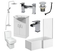 Aveli Complete Bathroom Suite L Shaped Rh Bath Basin Vanity Unit Toilet Shower Taps