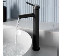 Aveli High Rise Tall Basin Mixer Tap For Countertop Round Mono Matt Black