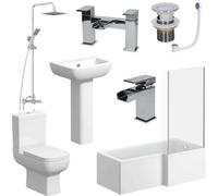 Aveli L Shaped Bathroom Suite Rh Bath Screen Shower Basin Toilet Basin Bath Tap Set