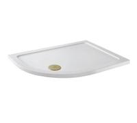 Aveli Low Profile 1200 X 900mm Offset Quadrant Shower Tray With Brushed Brass Waste - Lh Entry