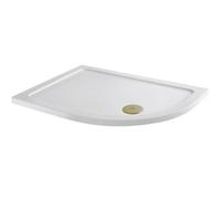 Aveli Low Profile 1200 X 900mm Offset Quadrant Shower Tray With Brushed Brass Waste - Rh Entry