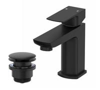 Aveli Mini Cloakroom Basin Mixer Tap & Waste Set - Square Single Lever - Matt Black
