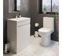Aveli Modern Bathroom Cloakroom Suite Close Coupled Toilet 600mm Vanity Unit Sink