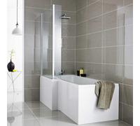 Aveli Modern Bathroom L Shaped Shower Bath Front Side Panel White Gloss Mdf 1600mm