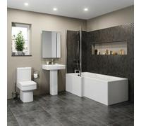 Aveli Modern Bathroom Suite 1600mm Left Hand L Shape Bath Screen Toilet Basin Pedestal