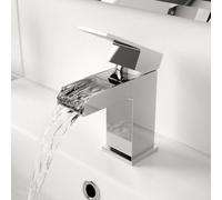 Aveli Modern Waterfall Bathroom Mono Basin Sink Mixer Tap Square Brass Single Lever