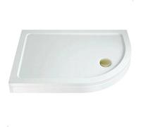 Aveli Raised 1200 X 900mm Offset Quadrant Shower Tray With Brushed Brass Waste - Rh Entry