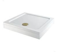 Aveli Raised 800 X 800mm Square Shower Tray With Brushed Brass Waste