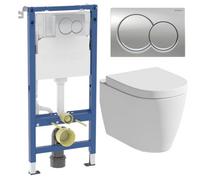 Aveli Rimless Wall Hung Toilet Pan Soft Close Seat & Geberit Concealed Cistern Frame