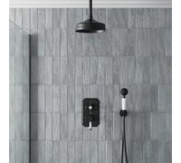 Aveli Thermostatic Mixer Shower Round Dual Head Handset Ceiling Traditional Black