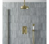 Aveli Thermostatic Mixer Shower Round Dual Head Handset Ceiling Traditional Brass