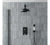Aveli Thermostatic Mixer Shower Round Dual Head Handset Valve Wall Traditional Black
