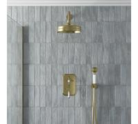 Aveli Thermostatic Mixer Shower Round Dual Head Handset Valve Wall Traditional Brass