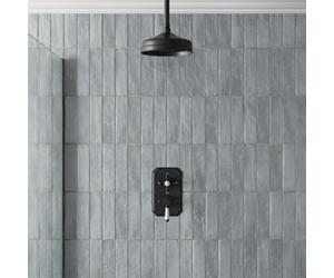 Aveli Thermostatic Mixer Shower Round Rainfall Head Valve Ceiling Traditional Black