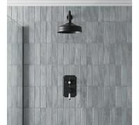 Aveli Thermostatic Mixer Shower Round Rainfall Head Valve Wall Traditional Black