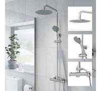 Aveli Thermostatic Mixer Shower Set Large Rainfall Drencher Head Bathroom Exposed Round Valve Chrome