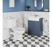 Aveli Traditional Bathroom Cloakroom Suite Close Coupled Toilet Wc Blue Vanity Unit