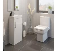 Aveli White Bathroom Suite Cloakroom Vanity Unit Square Close Coupled Toilet Basin Set
