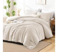 AveLom Beige Seersucker King Comforter Set (104x90 inches), 3 Pieces-100% Soft Washed Microfiber Lightweight Comforter with 2 Pillowcases, All Season Down Alternative Comforter Set for Bedding