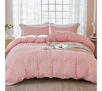 AveLom Blush Pink Seersucker Duvet Cover Set Queen Size (90 x 90 inches), 3 Pieces (1 Duvet Cover + 2 Pillow Cases), Ultra Soft Washed Microfiber, Textured Duvet Cover with Zipper Closure, Corner Ties