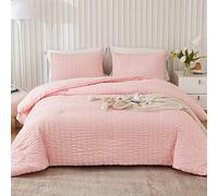 AveLom Blush Pink Seersucker Full Comforter Set (80x90 inches), 3 Pieces - 100% Soft Washed Microfiber Lightweight Comforter with 2 Pillowcases, All Season Down Alternative Comforter Set for Bedding