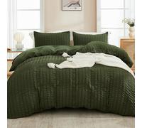 AveLom Dark Olive Green Seersucker Duvet Cover Set King (104 x 90 inches), 3 Pieces (1 Duvet Cover + 2 Pillowcases), Soft Washed Microfiber, Textured Duvet Cover with Zipper Closure, Corner Ties